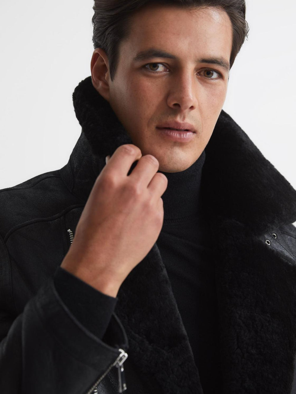 Reiss Leather Jackets | Aka Sherpa Suede Jacket Black - Men