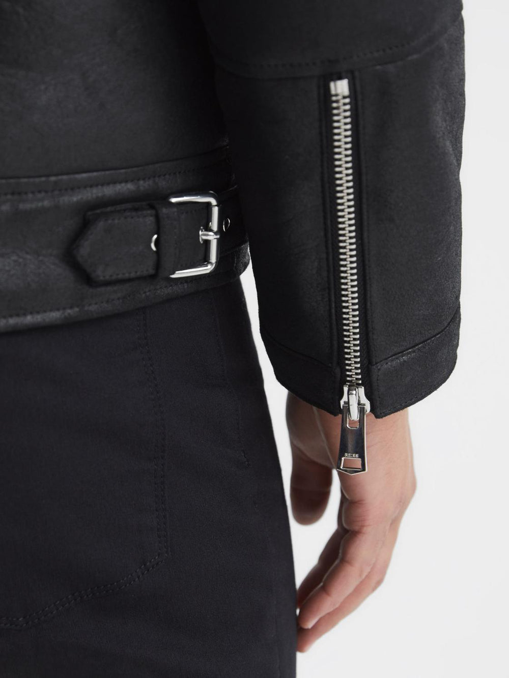 Reiss Leather Jackets | Aka Sherpa Suede Jacket Black - Men