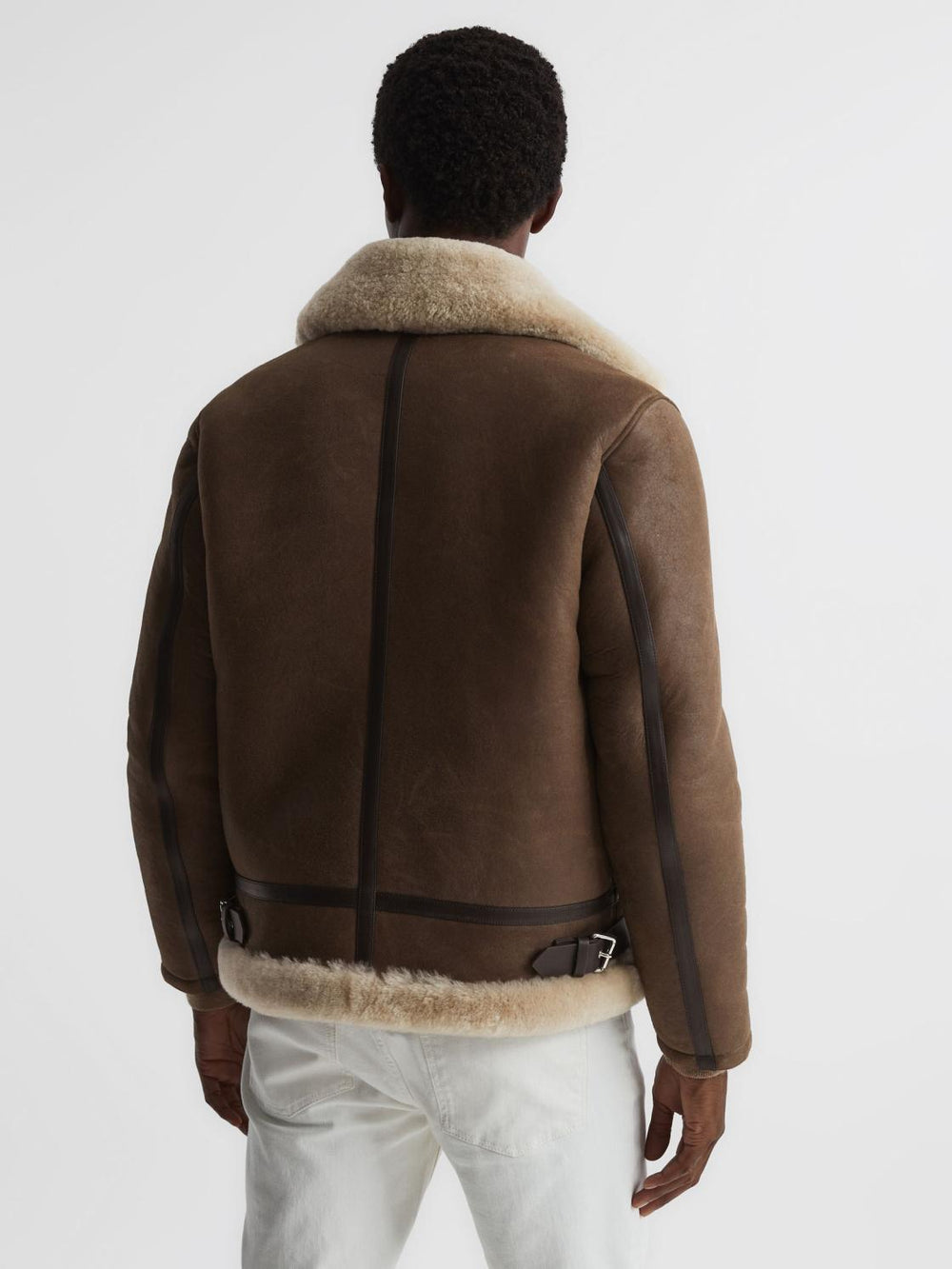 Reiss Leather Jackets | Hardy Shearling Double Buckle Jacket Brown - Men