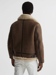 Reiss Leather Jackets | Hardy Shearling Double Buckle Jacket Brown - Men