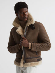 Reiss Leather Jackets | Hardy Shearling Double Buckle Jacket Brown - Men