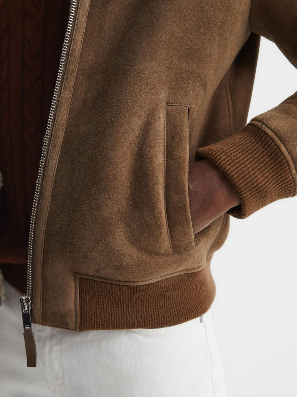 Reiss Leather Jackets | Loburn Shearling Jacket Mocha - Men