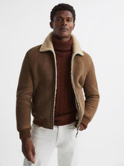 Reiss Leather Jackets | Loburn Shearling Jacket Mocha - Men