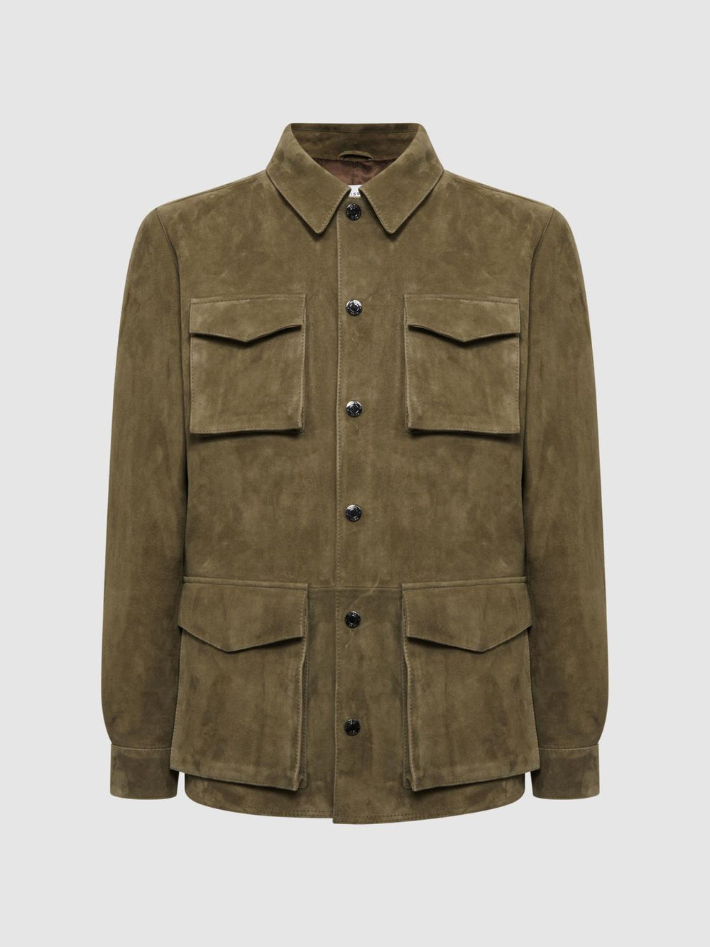 Reiss Leather Jackets | Mays Suede Long Sleeve Four Pocket Jacket Sage - Men