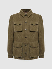 Reiss Leather Jackets | Mays Suede Long Sleeve Four Pocket Jacket Sage - Men