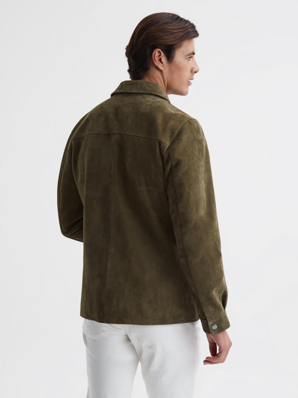 Reiss Leather Jackets | Mays Suede Long Sleeve Four Pocket Jacket Sage - Men
