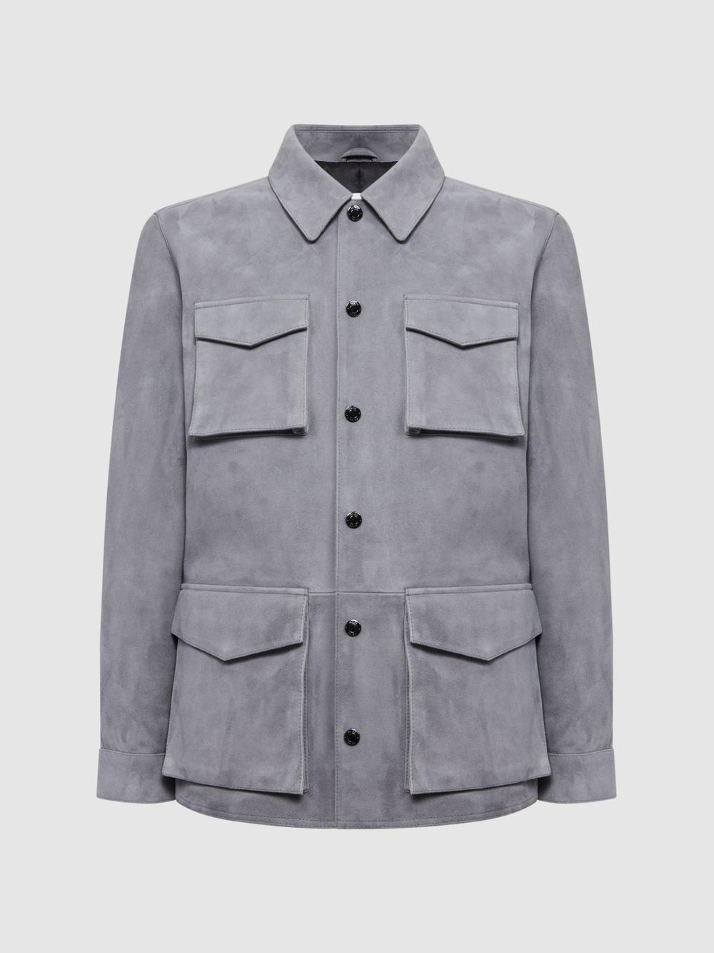 Reiss Leather Jackets | Mays Suede Long Sleeve Four Pocket Jacket Steel Blue - Men