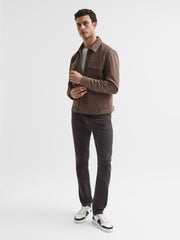 Reiss Leather Jackets | Pedro Paige Suede Long Sleeve Twin Pocket Jacket Espresso Bean - Men