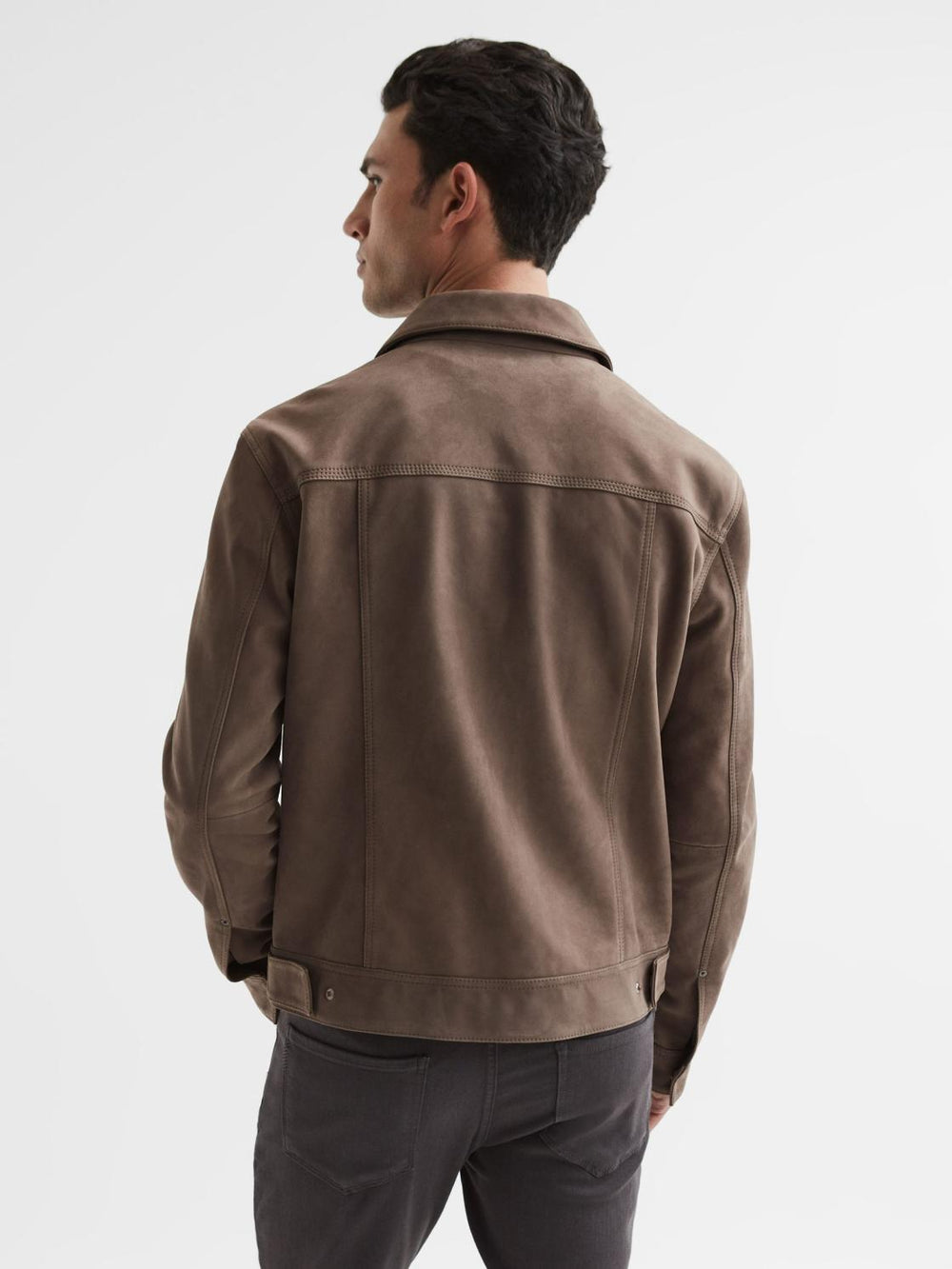 Reiss Leather Jackets | Pedro Paige Suede Long Sleeve Twin Pocket Jacket Espresso Bean - Men
