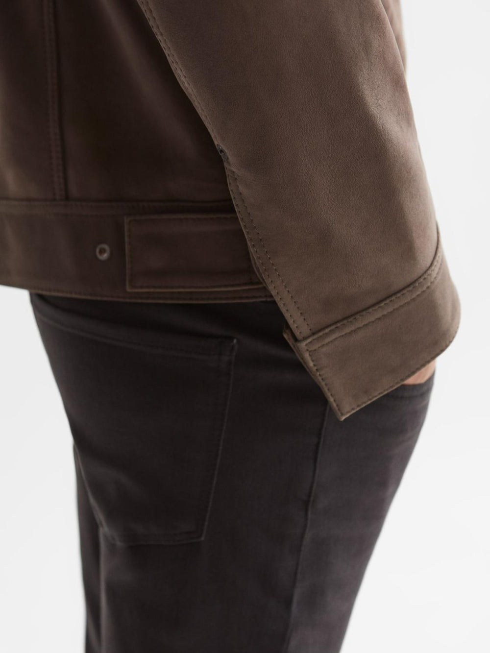Reiss Leather Jackets | Pedro Paige Suede Long Sleeve Twin Pocket Jacket Espresso Bean - Men