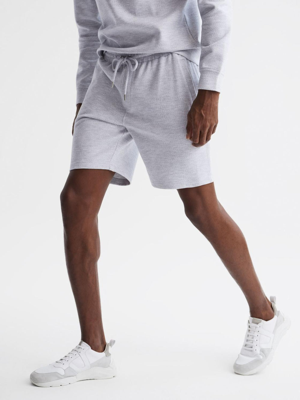 Reiss Loungewear & Nightwear | Robin Textured Drawstring Shorts Grey Melange - Men
