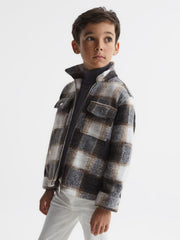 Reiss Overshirts | Angelo Checked Zip Up Overshirt Charcoal - Children
