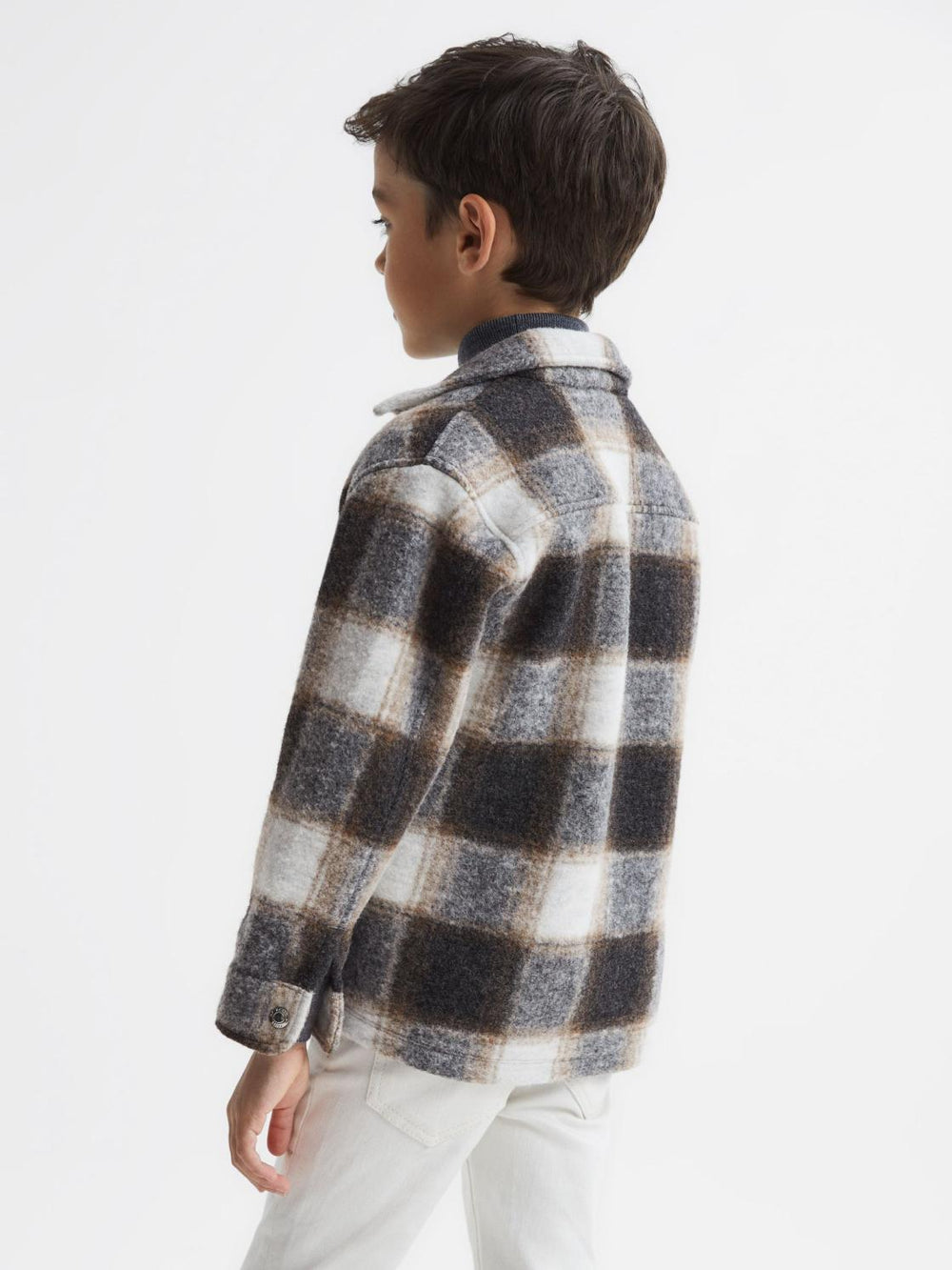 Reiss Overshirts | Angelo Checked Zip Up Overshirt Charcoal - Children