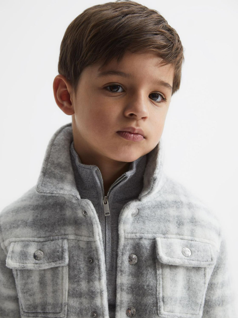 Reiss Overshirts | Titan Checked Overshirt Grey/ecru - Children