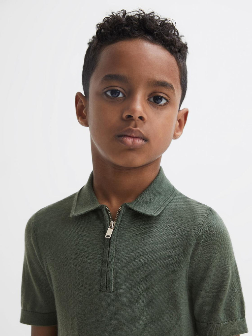 Reiss Polo Shirts | Maxwell Merino Zip Neck Polo T-Shirt Ivy Green - Children