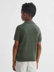 Reiss Polo Shirts | Maxwell Merino Zip Neck Polo T-Shirt Ivy Green - Children
