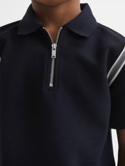 Reiss Polo Shirts | Monarch Half Zip Stripe Detail Polo Shirt Navy - Children