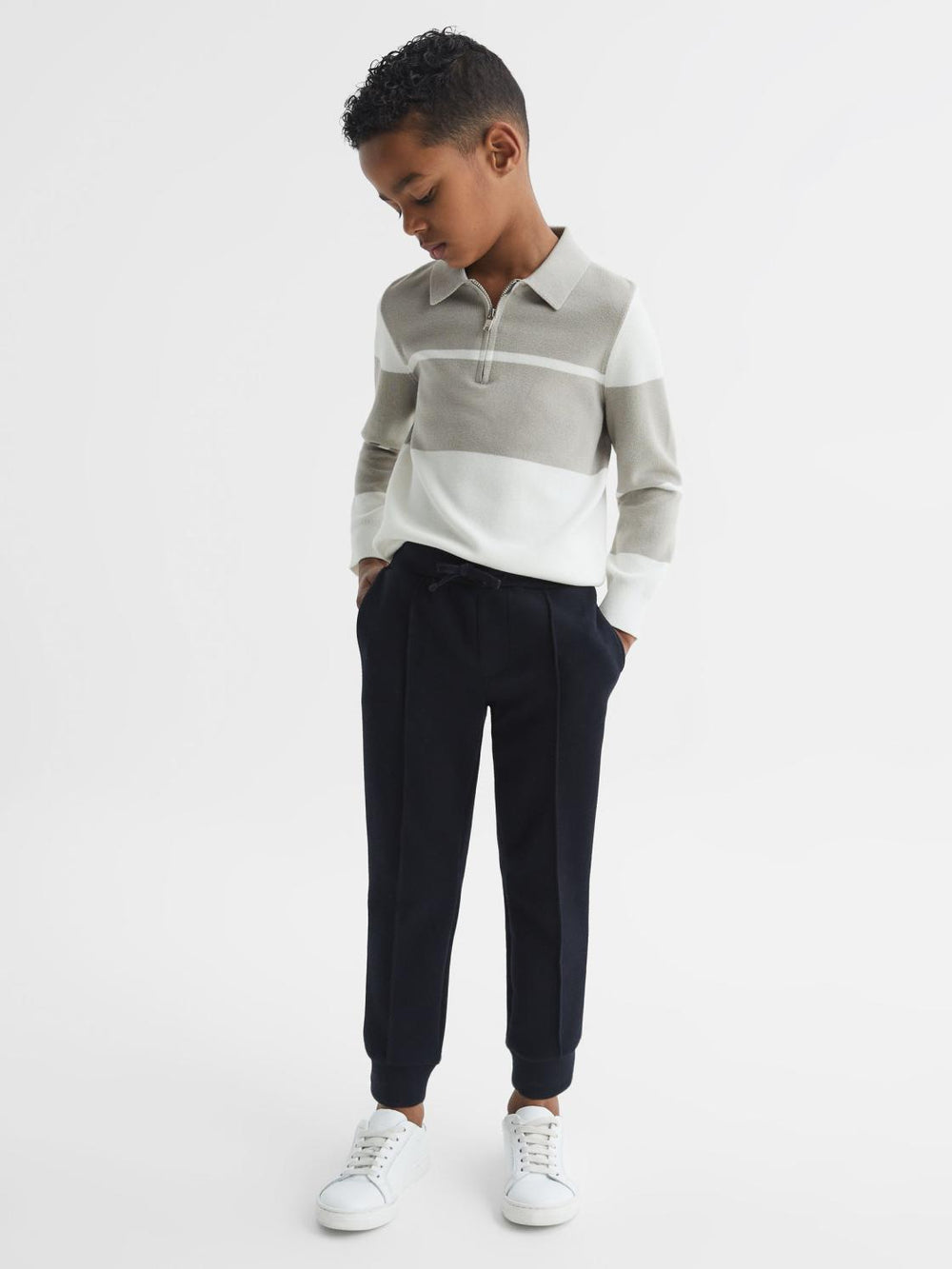Reiss Polo Shirts | Tokyo Slim Fit Colourblock Half Zip Shirt Soft Grey/white - Children