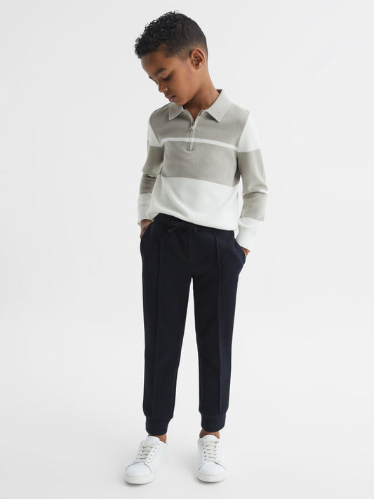Reiss Polo Shirts | Tokyo Slim Fit Colourblock Half Zip Shirt Soft Grey/white - Children