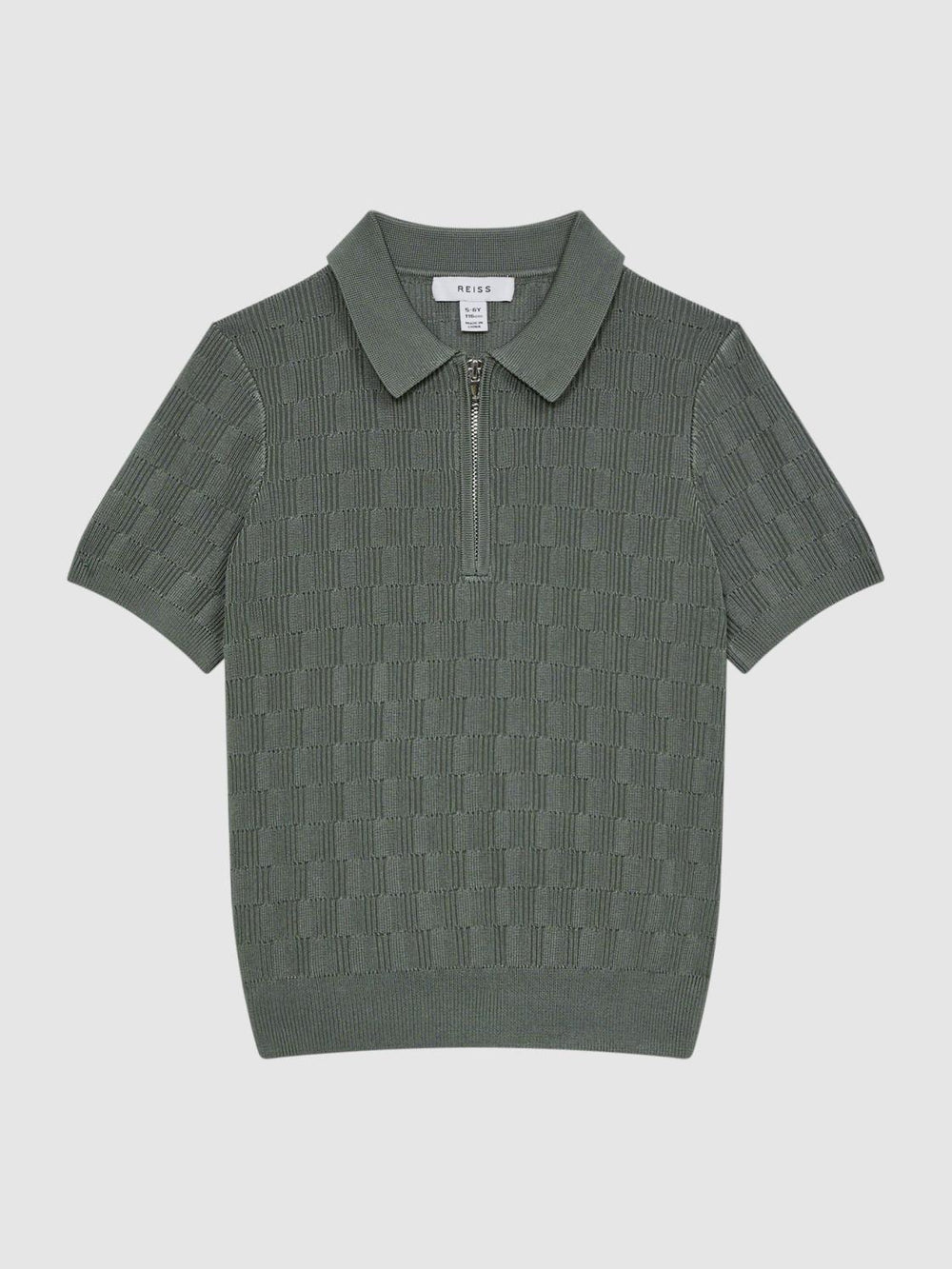 Reiss Polo Shirts | Ubud Half-Zip Textured Polo T-Shirt Green - Children