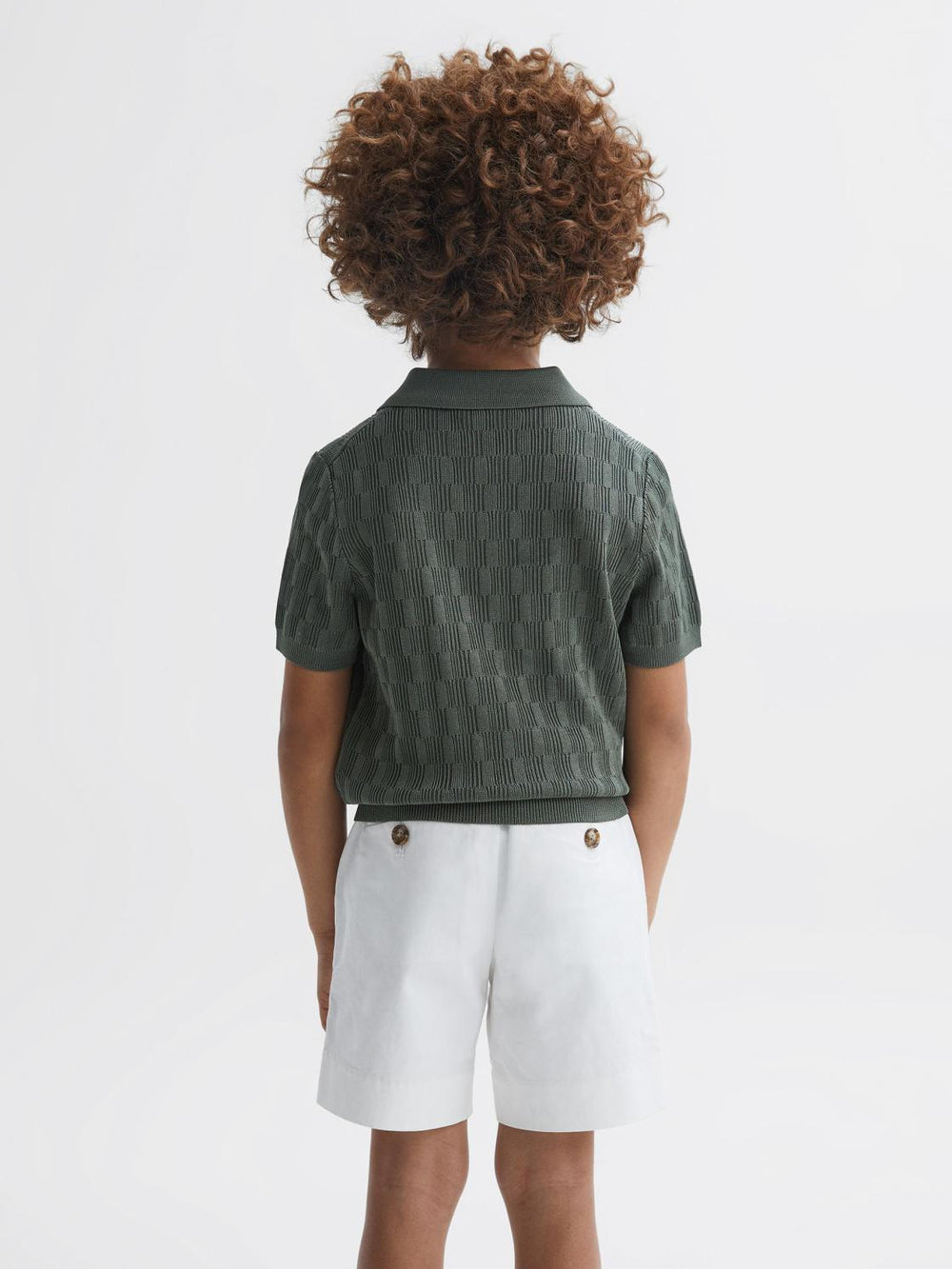 Reiss Polo Shirts | Ubud Half-Zip Textured Polo T-Shirt Green - Children