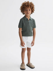 Reiss Polo Shirts | Ubud Half-Zip Textured Polo T-Shirt Green - Children