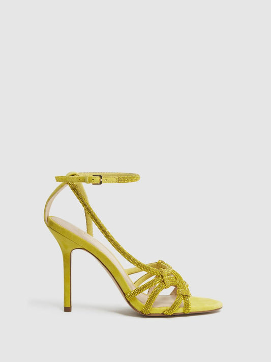 Reiss Sandals | Eryn Embellished Heeled Sandals Yellow - Women