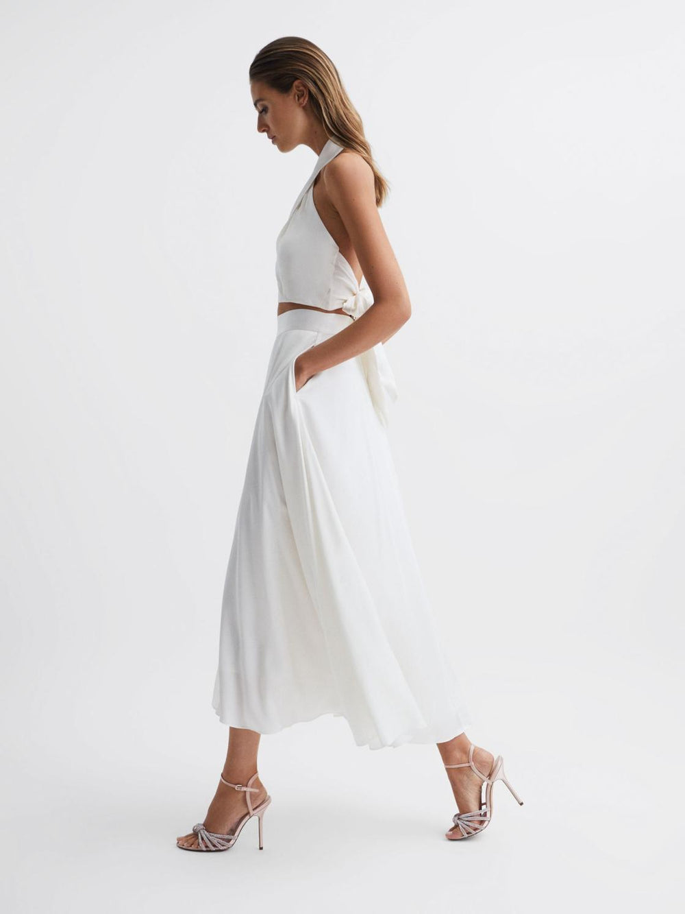 Reiss Sandals | Estel Embellished Heeled Sandals Nude - Women