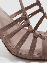Reiss Sandals | Eva Leather Strappy Heels Taupe - Women
