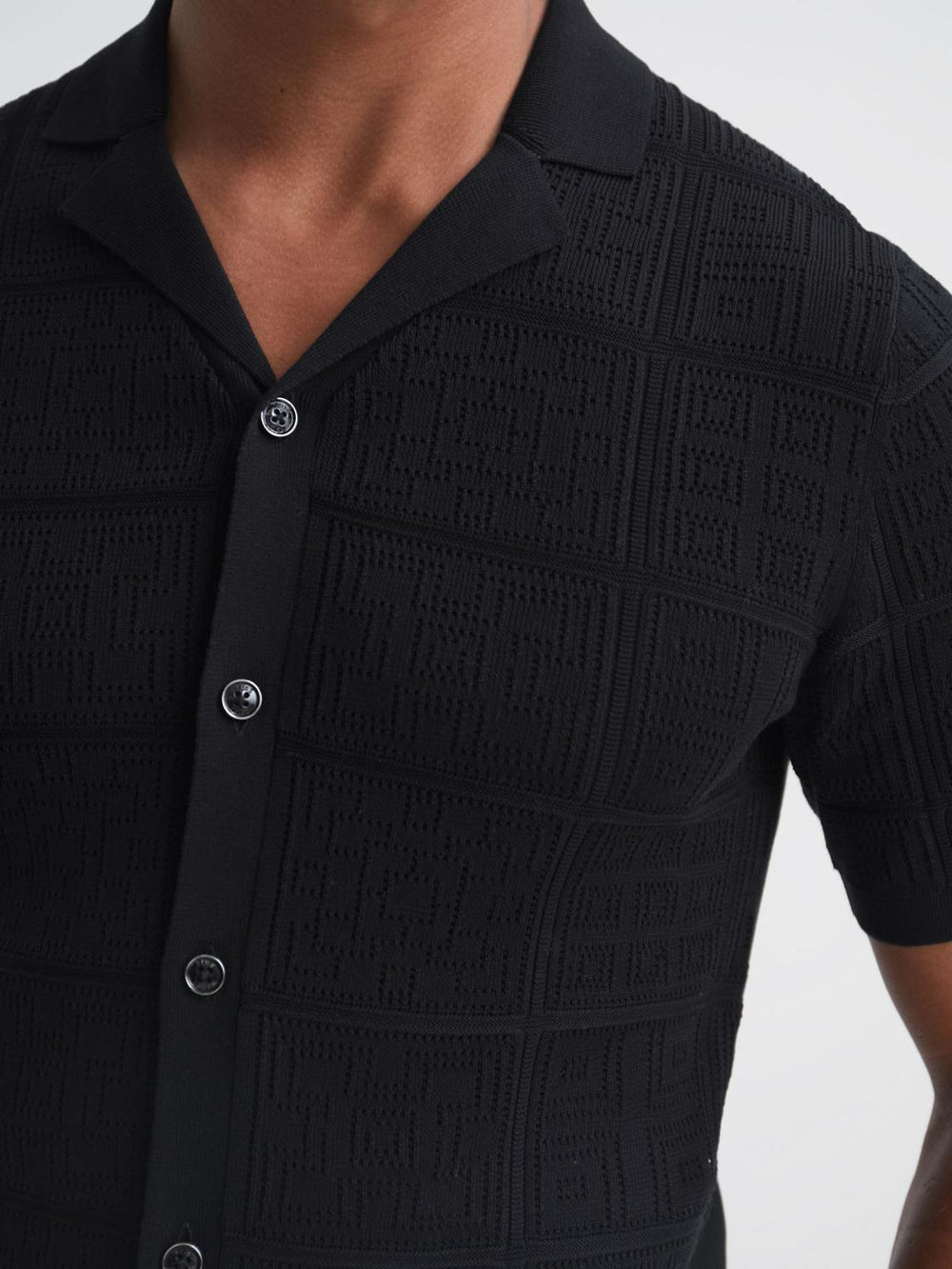 Reiss Shirts | Amersham Textured Button Through Shirt Black - Men