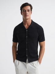 Reiss Shirts | Amersham Textured Button Through Shirt Black - Men