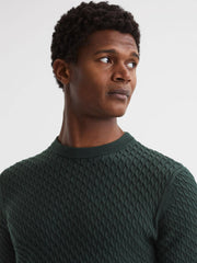 Reiss Shirts | Arran Crew Neck Cable Knit Jumper Dark Forest Green - Men