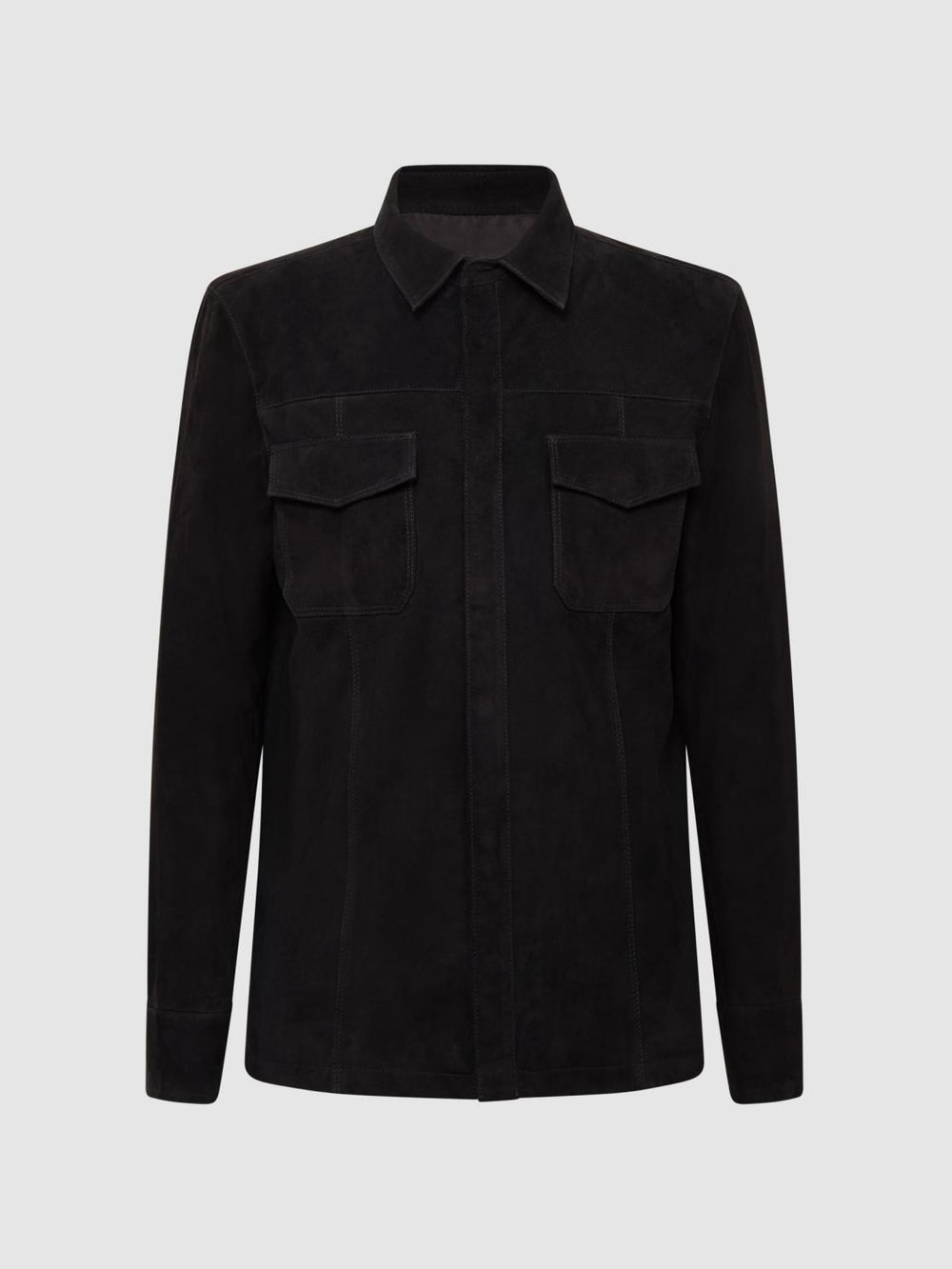 Reiss Shirts | Baltimore PAIGE Twin Pocket Suede Overshirt Black - Men