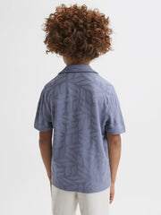 Reiss Shirts | Basswood Printed Cuban Collar Button Through T-Shirt Blue - Children