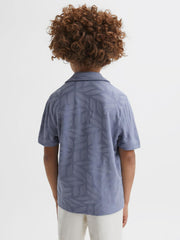 Reiss Shirts | Basswood Printed Cuban Collar Button Through T-Shirt Blue - Children