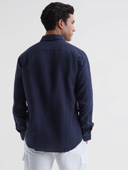 Reiss Shirts | Caroubis Vilebrequin Linen Shirt Navy - Men