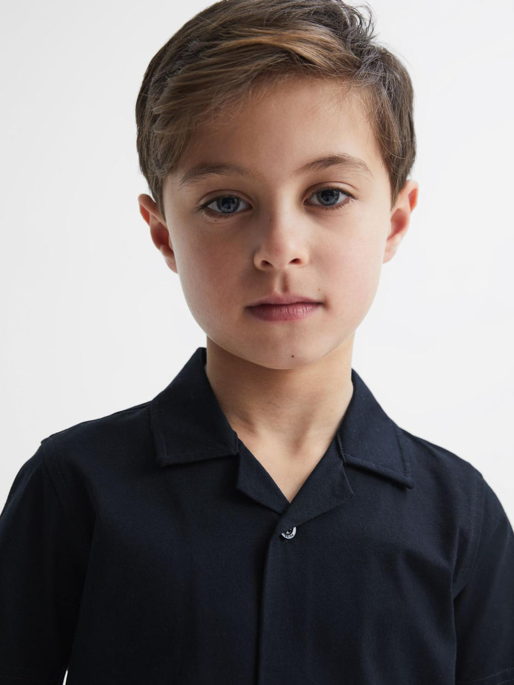 Reiss Shirts | Caspa Cotton Jersey Buttoned Shirt Navy - Children