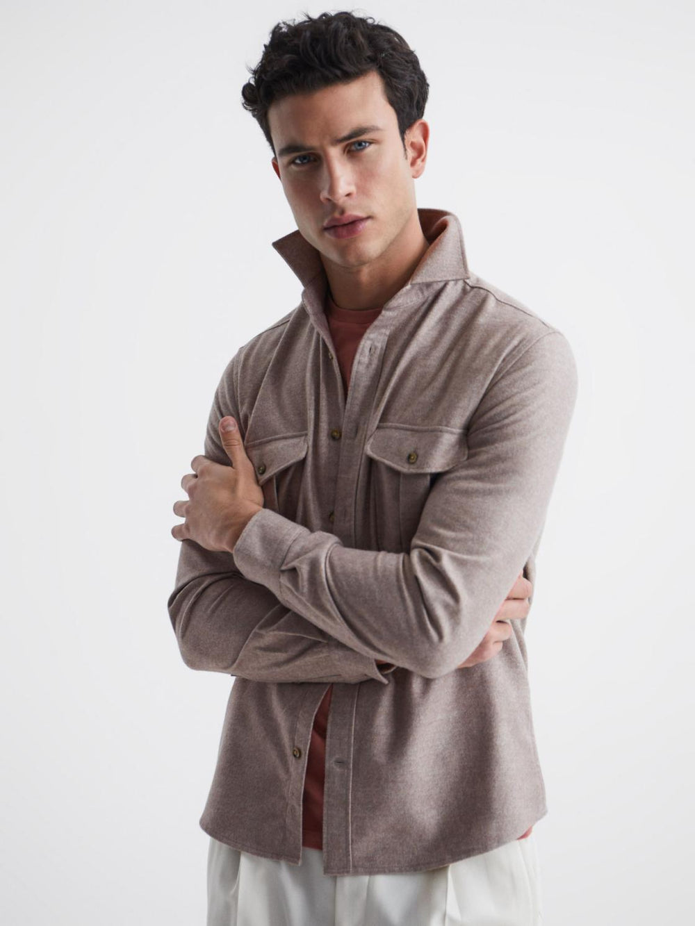 Reiss Shirts | Chase Brushed Twin Pocket Overshirt Oatmeal - Men