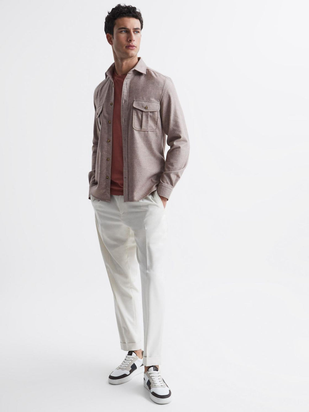 Reiss Shirts | Chase Brushed Twin Pocket Overshirt Oatmeal - Men