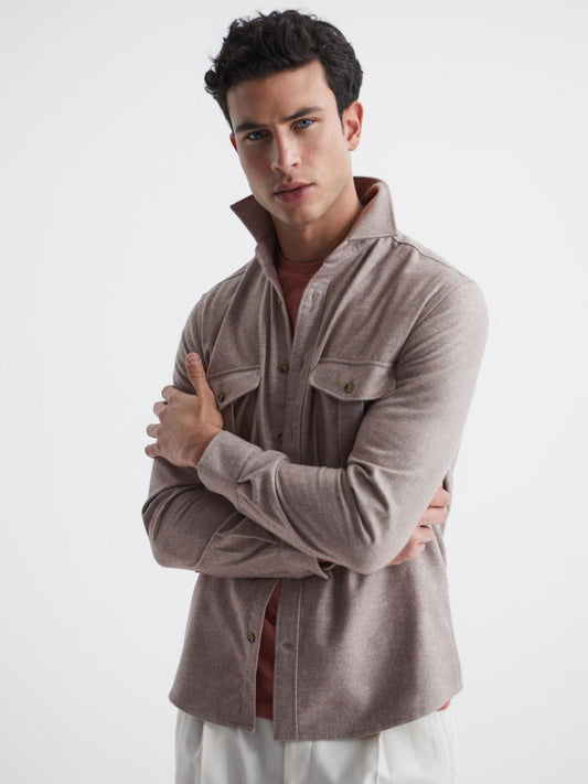 Reiss Shirts | Chase Brushed Twin Pocket Overshirt Oatmeal - Men