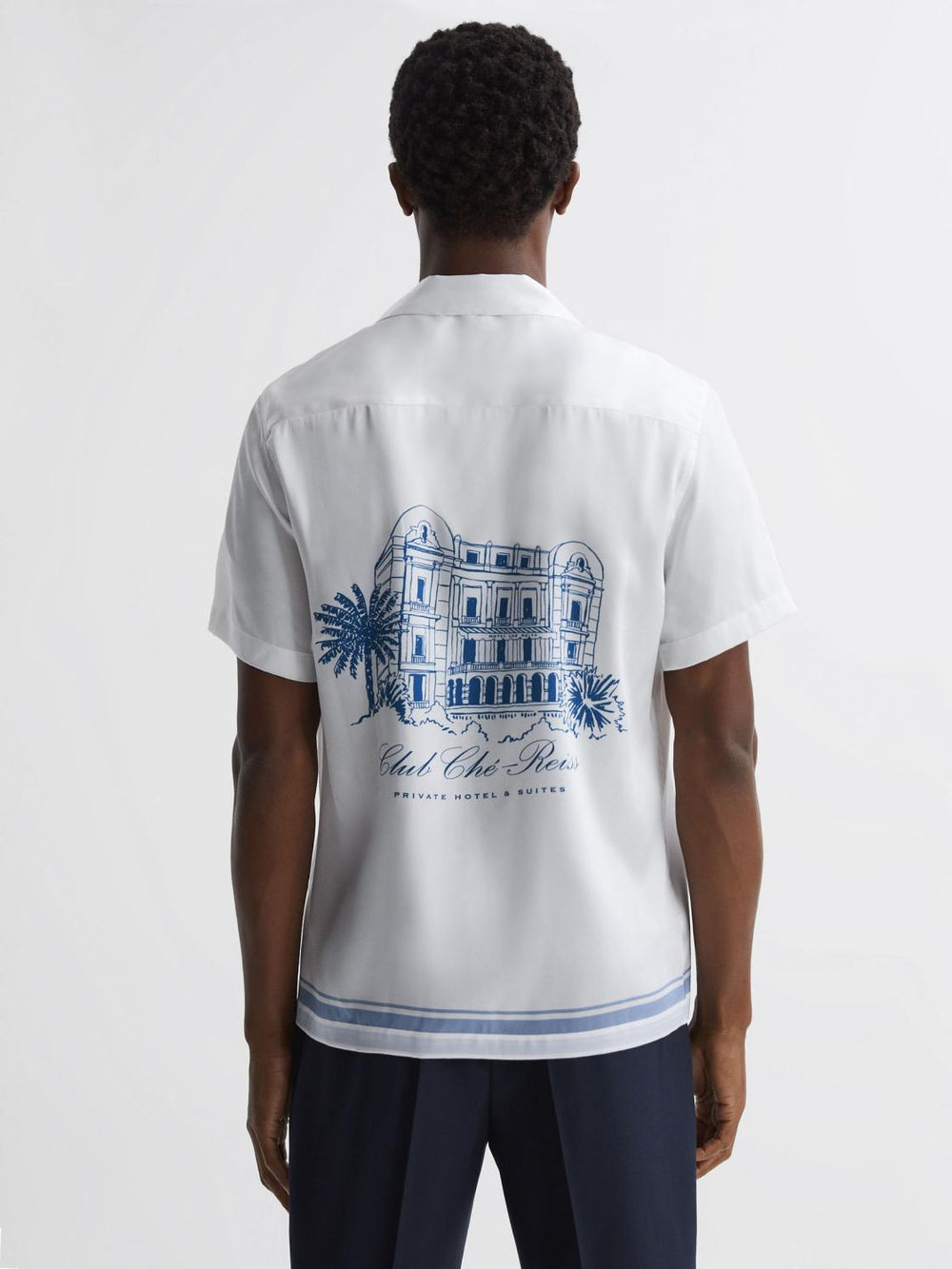 Reiss Shirts | Chateau Reiss | Ché Motif Cuban Collar Button-Through Shirt White/blue - Men