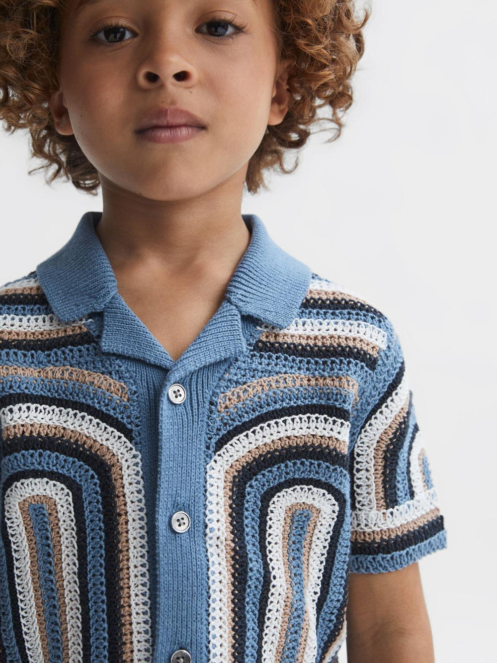 Reiss Shirts | Columbia Crochet Cuban Collar Shirt Blue - Children