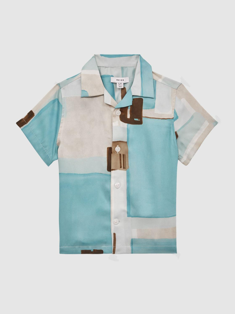 Reiss Shirts | Deekay Slim Fit Cuban Collar Abstract Print Shirt Teal - Children