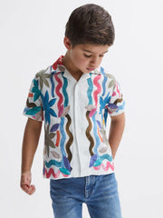 Reiss Shirts | Delphi Linen Floral Cuban Collar Shirt Multi - Children