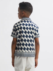 Reiss Shirts | Devaroe Cuban Collar Short Sleeve Shirt Navy/ivory - Children