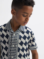 Reiss Shirts | Devaroe Cuban Collar Short Sleeve Shirt Navy/ivory - Children