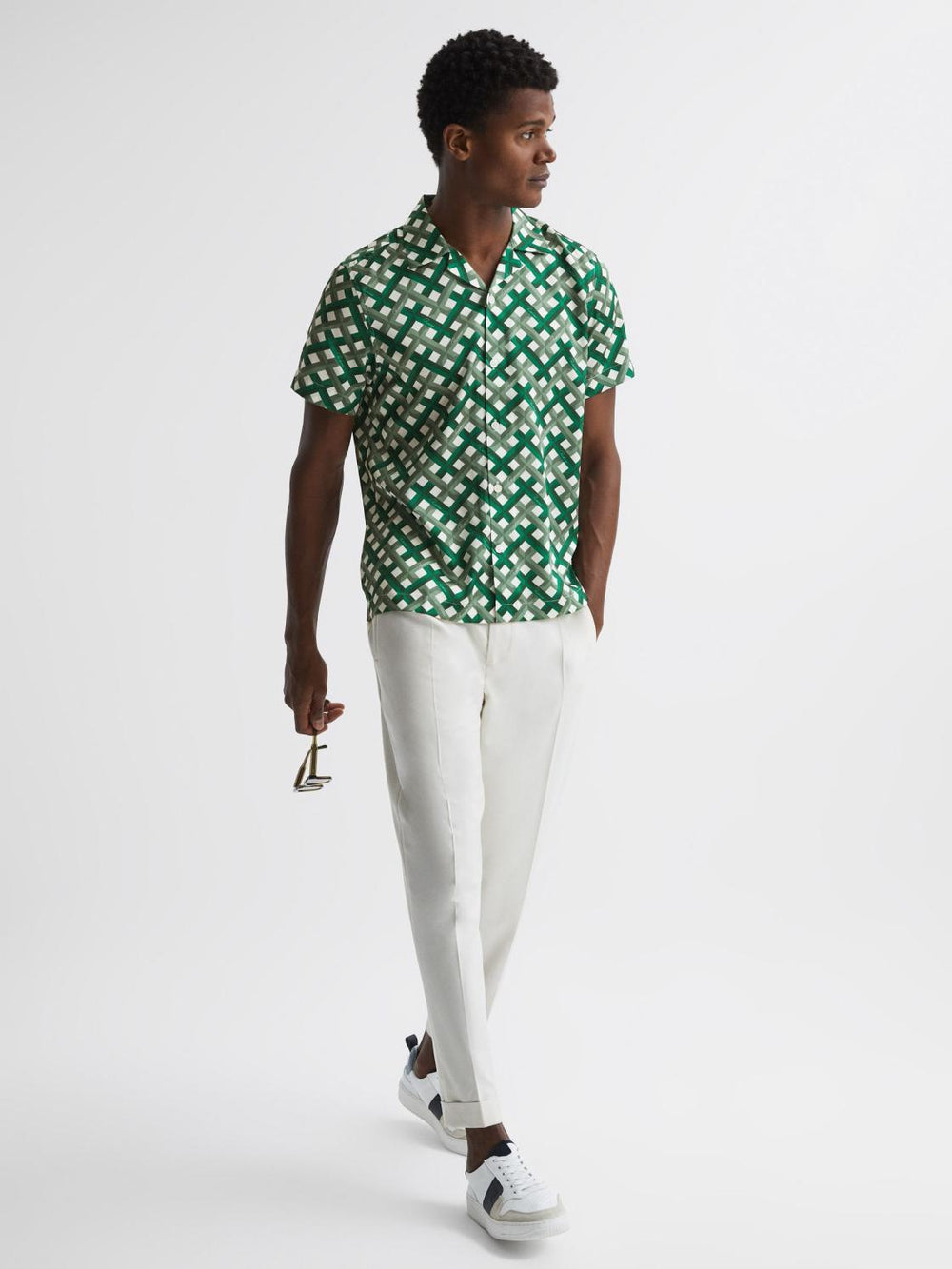 Reiss Shirts | Elden Slim Fit Cuban Collar Shirt Blue/ivory - Men