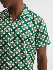 Reiss Shirts | Elden Slim Fit Cuban Collar Shirt Blue/ivory - Men