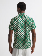 Reiss Shirts | Elden Slim Fit Cuban Collar Shirt Blue/ivory - Men