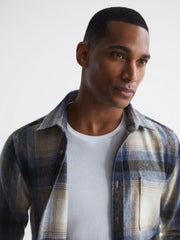 Reiss Shirts | Frey Long Sleeve Brushed Checked Overshirt Blue Multi - Men